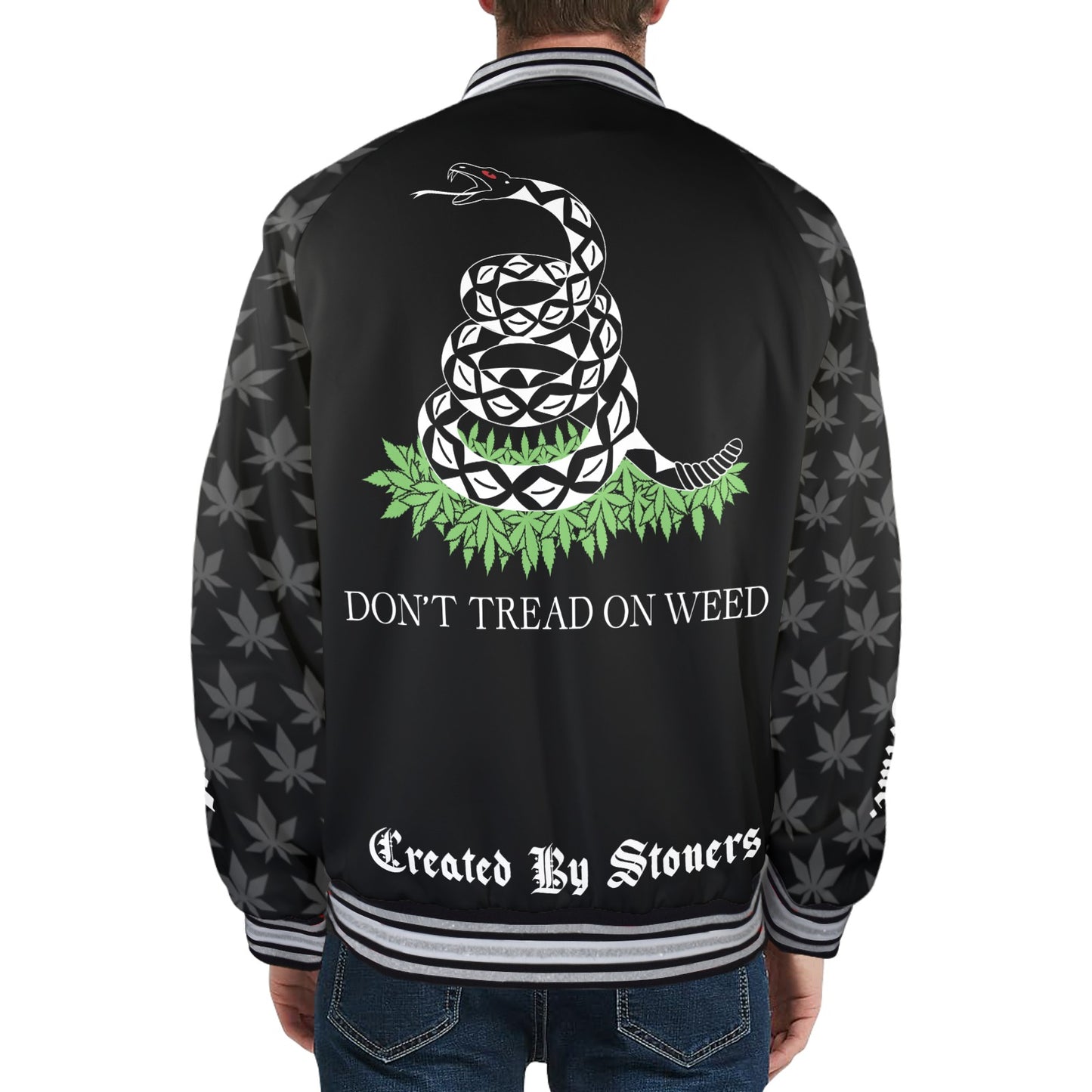 Don't Tread On Weed Bomber Jacket Men's Striped Trim Bomber Jacket (Model H21)